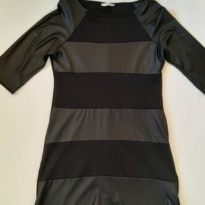 Black/Black Faux Leather Combo Cocktail Dress